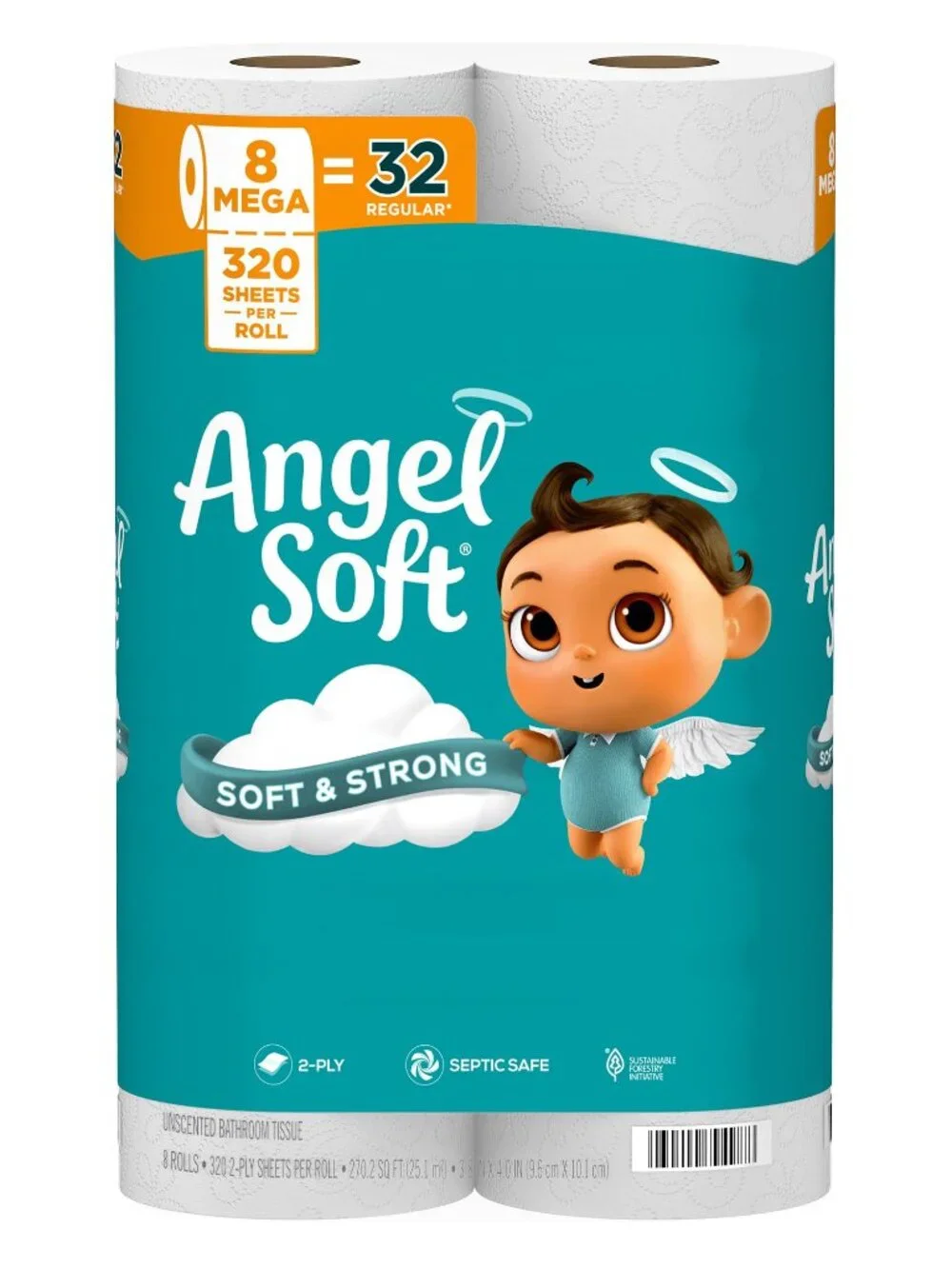 Angel Soft Toilet Paper, 8 Mega Rolls = 32 Regular Rolls, Soft and Strong Toilet